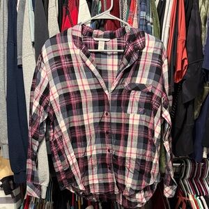 * Victoria's Secret Pink Black plaid Pajama Top - Medium